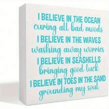 Beach Decor Wooden Box Sign, Summer Beach Desk Decoration For Home Bedroom Bathroom, Beach Room House Ocean Coastal Sea Decor, Beach Gifts For Women Men, I Believe In The Ocean 5X5 Inch - 1PC - View 7