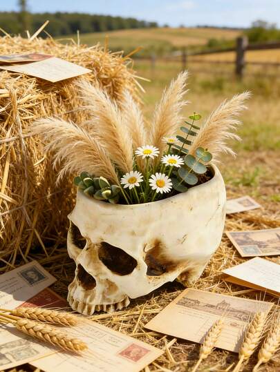 抽象骷髅花盆，创意恐怖雕塑花瓶，可定制，骷髅艺术树脂花瓶，桌面家居装饰，客厅装饰礼品花瓶，万圣节哥特式房间装饰，花瓶，花盆，餐桌摆件，植物盆，花蕾花瓶，万圣节装饰，秋季装饰