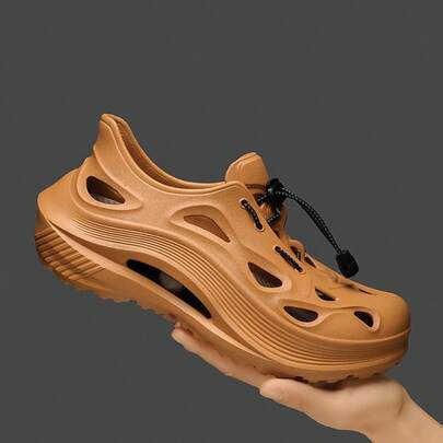 Men's Breathable Hollow Slip-On Sandals, Summer Fashionable Non-Slip Thick EVA Sole Couple Casual Slippers