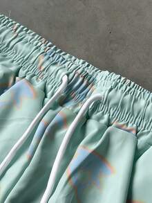 Shorts de playa con cintura con cordón y doble capa estampados para hombre - verde menta - Ver 5