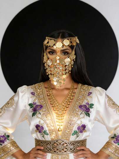 1pc Moroccan Vintage Style Durable Gold Multilayer Coin Tassel Face Mask, Multilayer Chain Large Coin Design Enhances Visual Effect, Arabic Lady Wedding Celebration / Festival Performance Jewelry Accessory