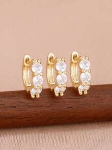 Three Same 18K Gold Plated Clear Shining Zirconia Hoop Earrings Set For Women New Design Wedding Party Earrings Gifts Jewelry - 1-gold-3PCS - View 2