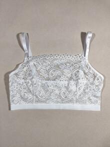 Plus Size Women's White Lace Bra, Comfortable Versatile Wireless Bra For Large Bust, Sexy Lace Camisole Bra Without Padding - White - View 7