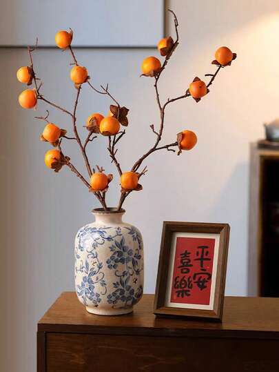 1个大型蓝白复古陶瓷花瓶 - 中式花卉圆形花瓶，适合乡村风格装饰，7.7英寸花瓶，适合千禧一代办公室中心摆件、书架桌面装饰 - 中国瓷器花瓶