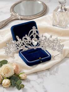 1 pieza Tiara nupcial decorada con cristales Rhinestone, corona de boda elegante plateada para mujeres, accesorio para el cabello para fiesta de graduación, Tiara de boda con cristales brillantes, corona nupcial plateada ligera con accesorios para el cabello con Rhinestone para mujeres y niñas, para fiestas, verano, playa - Plateado - Ver 6