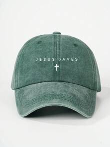 1pc Men's Printed "JESUS SAVES" Cross Washed Baseball Cap, Streetwear Casual Hat For Spring, Autumn, Travel, Beach Vacation - Baseball Cap - View 14