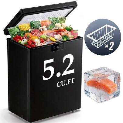 WANAI 4.5 Cu.Ft Chest Freezer With 2 Removable Baskets, Small Deep Freezer Temperature Control, Quiet Mini Freezer Free-Standing Top Door, Perfer For Apartment/Garage/Basement/Dorm/Home, Black