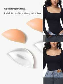 1对/2对硅胶胸垫内衣衬垫，小胸聚拢扁平胸部使其看起来更大，防水假胸垫，泳衣比基尼文胸内置隐形胸垫 - 彩色 - 查看 3