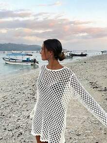 Áo khoác mùa hè nữ LUBI tay dài cổ tròn dáng rộng khoét eo, chất liệu vải dệt kim thoáng khí, màu trơn, thích hợp cho đi làm, dạo chơi, đi biển, du lịch, lễ hội âm nhạc mùa xuân. - Màu be - Xem 3