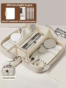 1个极简火山设计180°平铺大容量透明拉链多层文具袋，可独立放置于桌面，收纳铅笔、橡皮、尺子、胶带等文具。附赠A7笔记本和5支笔，适合学生和办公人士使用，是理想的学习用品和返校礼物。 - 多色 - 查看 1