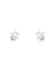 925er Sterling Silber Unisex Cut Out Vierblättrige Klee Ohrstecker mit Mikro Kubikzirkonia, Hypoallergen für Alltag, Party, Hochzeit, Geschenkbox, Ganzjährig - Weißes Gold - Übersicht 3