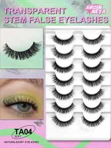 GROINNEYA 7 pares de pestañas postizas de visón sintético esponjoso y voluminoso con banda transparente, pestañas postizas gruesas, suaves y completas, dramáticas y delicadas, con efecto de ojos de gato, naturales y largas, adecuadas para fiestas y vacaciones - Negro - Ver 2