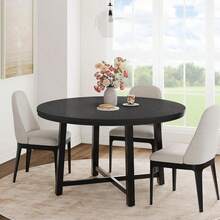Mesa de comedor redonda 47 pulgadas para 4 - Mesa de cocina ahorro espacio con marco de metal resistente y madera superior, para pequeño comedor y apartamento. - Negro - Ver 8