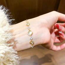 1pc Women's Artificial Zirconia Cat Eye Stone Rhombus Bracelet, Daily Wear - Multicolor - View 4