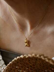 1pc Stainless Steel Waterproof Non-Fading Cute Dinosaur Pendant Necklace, Suitable For Women's Daily Wear - Gold - View 2