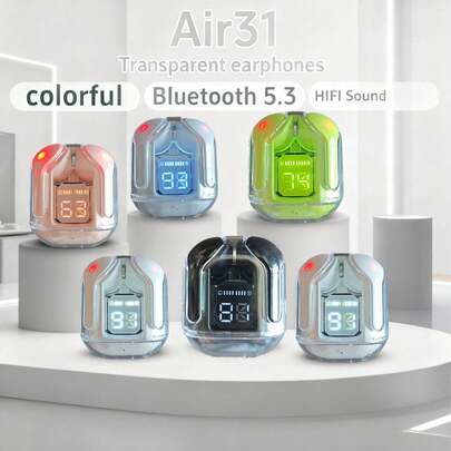 原装TWS蓝牙耳机T2透明无线蓝牙耳机，HIFI音质，蓝牙5.3，适用于所有智能耳机，TWS真无线蓝牙耳机HiFi立体声运动游戏耳塞，带麦克风免提通话功能