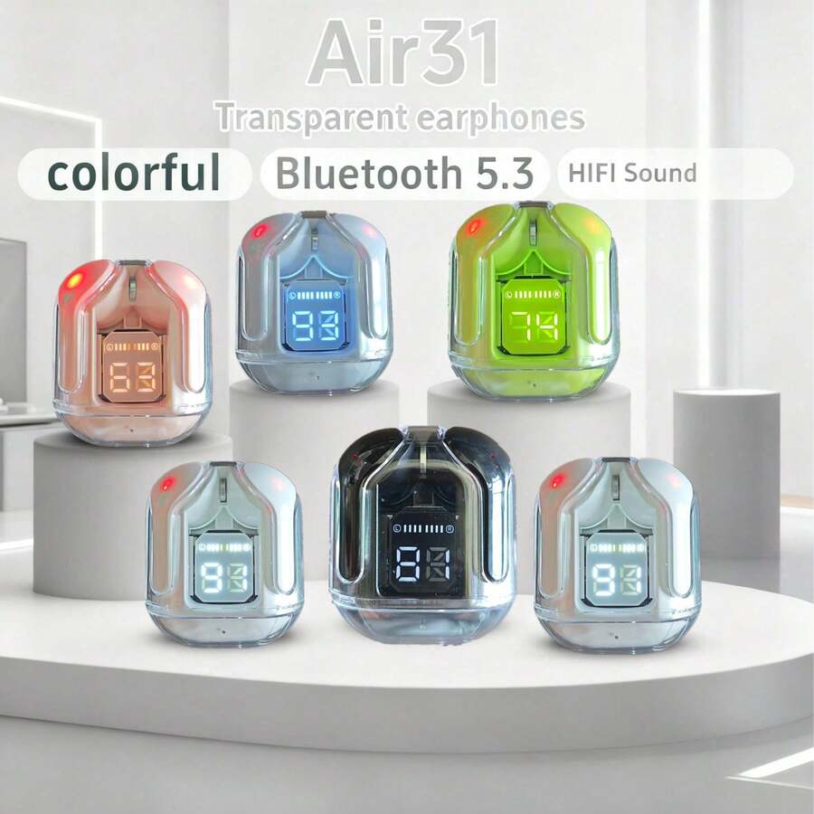 Original TWS Bluetooth Earphones T2 Transparent Wireless Bluetooth Earphones, HIFI Sound Quality, Bluetooth 5.3, Compatible With All Smart Devices, TWS True Wireless Bluetooth Earphones HIFI Stereo Sports Gaming Earphones With Microphone Hands-Free Calling Function - View 1