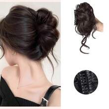 1Pc Women's Hair Bun Headband High And Side Ponytail Artificial Hair Extension Natural Hair Volume Increase Flower Bud - 深棕色 - 查看 3