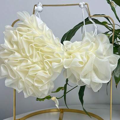 2pcs Bath Sponge And Hook Set, 2-In-1 Exfoliating Shower Loofah With Built-In Soap Dispenser, Quick Lathering Body Scrubber For Home, Gym, Spa, Travel, Floral Design, Soft Exfoliation, Random Color