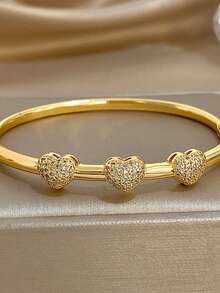 18K Gold Plated Anti-Fading Heart Zirconia Bangle Bracelet Set For Women, High Quality Luxury Jewelry,Gifts For Mom, For Daily Wear, Weddings, Suitable For Daily Life, Parties, Dates, Beach, Beach Jewelry, Mother's Day Gift, Valentine's Day Gifts, Spring, Wedding Supplies, Summer Accessories - Multicolor - View 11