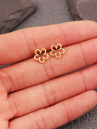 Stainless Steel Flower Stud Earrings, Non-Fading, 5-Petal Flower Small Earrings, Suitable For Women's Daily Wear