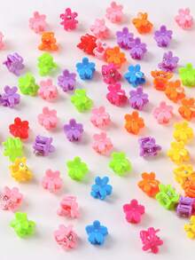 100pcs/Pack Colorful Random Flower Mini Hair Clips, Fashion Fresh Minimalist Cute Girl Hair Accessories, Suitable For Daily Use - Multicolor - View 5