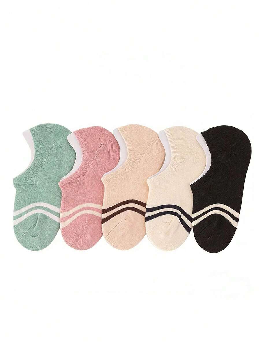 5 Pairs Women's Spring/Summer Short Socks, Low-Cut Thin Invisible Boat Socks, Silicone Non-Slip No-Heel Slipping Socks - Multicolor - View 1