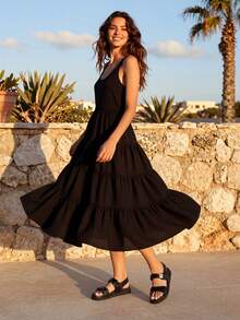 Flat Sandals For Women Comfortable Open Toe Summer Sandals Adjustable Fashion Cute Casual Sandals Shoes - màu đen - Xem 3