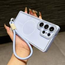 1 ốp lưng điện thoại chống rơi, có nam châm, viền pha lê đính đá, kèm dây đeo, tương thích với iPhone 17/16/15/14/13/12/11 Pro, Pro Max, S23, S23 Ultra, S24, S24 Plus, S24 Ultra, S24 FE, S25, S25 Plus, S25 Ultra - Món quà tuyệt vời cho nữ, sinh nhật, ngày Valentine. Ốp điện thoại thời trang. - màu xanh nhạt - Xem 2