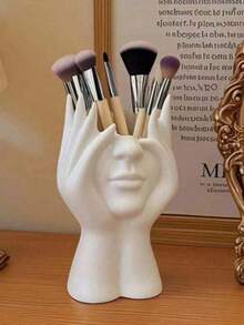 1pc Handmade Creative Body Painting Makeup Brush Holder - Unique Handcrafted Body Painting Makeup Brush Holder And Desktop Makeup Storage Box, Made Of Decorative Resin With Shock-Absorbing Design And Carved Details. Lightweight And Portable, This Handmade Desktop Or Bathroom Makeup Storage Box Features A Minimalist Design And Non-Slip Bottom, Making It An Ideal Gift For Valentine's Day, Back To School, And Mother's Day. - View 4