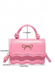 Fashion Solid Color Handbag, Casual Crease Flap Small Square Bag With Bowknot Metal Hardware Lock Closure, Tote Shoulder Crossbody Bag, Spring/Summer New - Pink - View 11