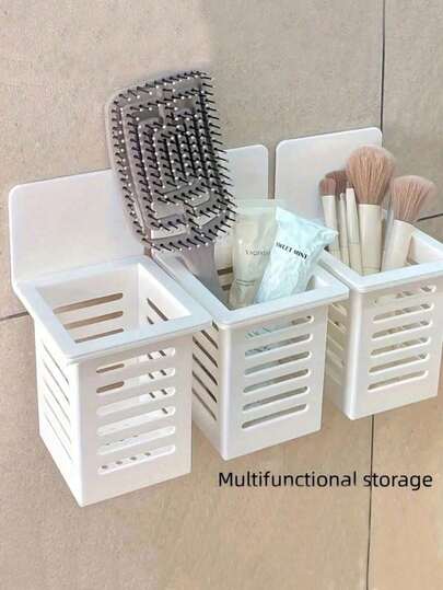 1pc/2pcs Plastic Bathroom Shelf, Wall-Mounted Dorm Storage Rack, Multi-Function Toothbrush & Toothpaste Holder, Valentine's Day Comb & Makeup Brush Organizer, Ramadan, Bathroom Accessories