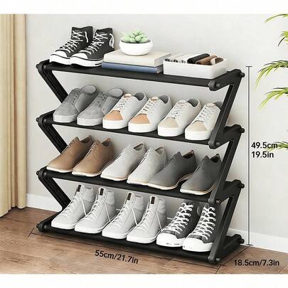 Creative Z-Shaped Multi-Layer Shoe Rack, Foldable Space Saving Shoe Storage Organizer With Non-Woven Fabric & ABS Stainless Steel Tubes, Simple Easy-To-Assemble Large Capacity Free Standing Shoe Shelf Cabinet For Entryway Hallway Closet Bedroom Home Organization, Durable Stable Floor Shoe Stand Available In Black Pink