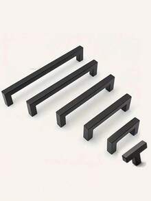 4pcs Black Square Stainless Steel Cabinet Handles, Furniture Hardware Accessories, Kitchen Cabinet/Drawer Pulls - Black - View 2