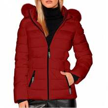 Shendy Vendy Chamarra Para Mujer Poliéster Cálido Con Cuello Tipo Piel - Rojo y blanco - Ver 7