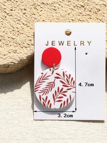 1 Pair Women's Leaf & Floral Print Red Ceramic Texture Elegant Round Acrylic Earrings - Multicolor - View 8