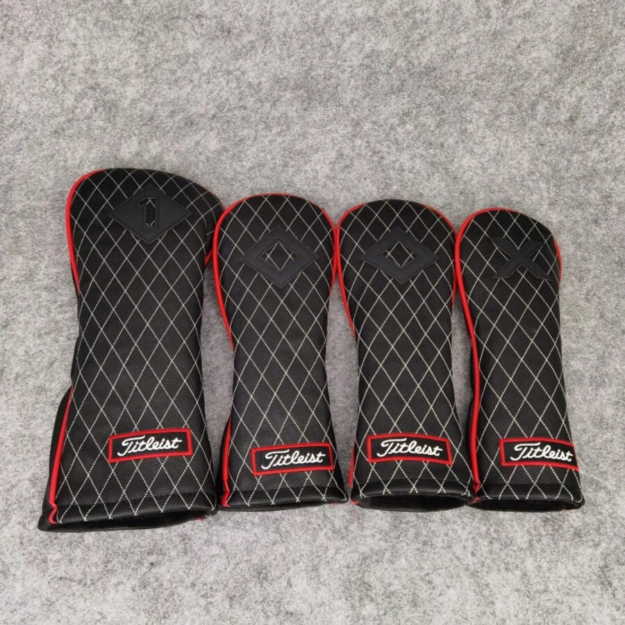 1pc Golf Club Head Cover, Premium Thick & Fleece Lined Club Protector, Elastic Self-Fixing, Diamond Pattern, Numbered Wood Club Cover - Black - View 1