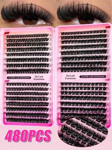 MEM 608/480D Curly Cluster False Eyelashes Set, Includes Beginner-Friendly False Eyelash Tutorial, Thick & Fluffy Segmented False Eyelashes, Comes With Glue, Sealant, Tweezers, Lash Brush, Extra-Volume Double-Eye False Lashes - Black - View 5