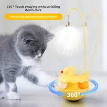 一套自动翻正鸭子滚动猫玩具，可拆卸羽毛铃铛逗猫棒，可替换猫咪宠物玩具，多种玩法，自娱自乐猫玩具，猫咪转盘，逗猫棒 - 彩色 - 查看 4