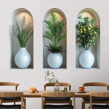 3pcs 3D Arched Flower Vase Wall Stickers, Removable Self-Adhesive Waterproof PVC Decals, Suitable For Sofa Backdrop, Office, Corridor, Entrance And Indoor Art Decoration - Arched Floral Wall Stickers - View 8