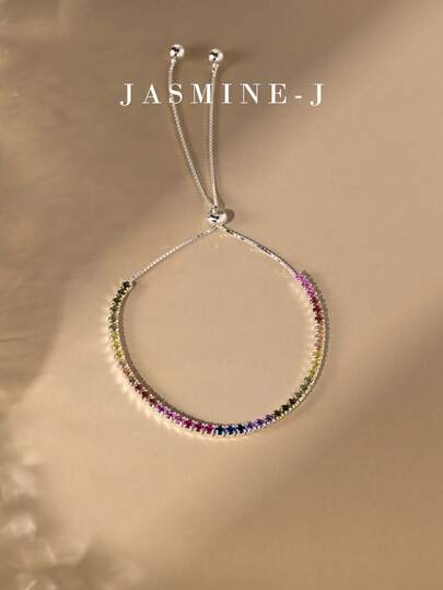 1pc S925 Sterling Silver Colored Zirconia Tennis Bracelet,2M Tennis Bracelet,Colored Zirconia Bracelet,Sterling Silver Bracelet,Gold Bracelet,Simple And Versatile Women's Bracelet,Suitable As A Gift,Daily Wear