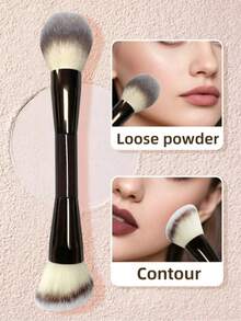 2pcs/Set Dual-Ended Makeup Brushes, Aluminum Tube Piano Lacquer Black Handle, Strong Fiber Bristles, Soft For Blush, Foundation, Powder, Contour, Blending, Makeup Tools - Multicolor - View 3