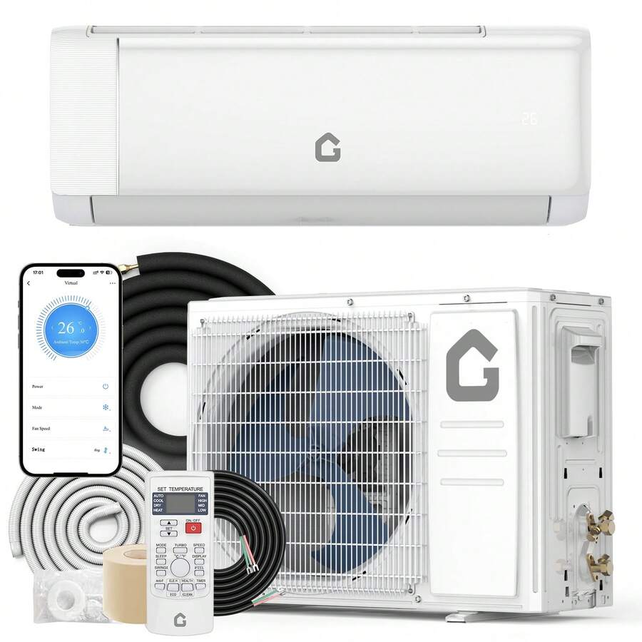 strundghti High Efficiency Mini Split Central Air Conditioner & Heater – 12,000 BTU, 22 SEER, Ductless Wall-Mounted Inverter, Energy Efficient, WiFi, Remote, Cooling & Heating For Rooms Up To 750 Sq.Ft - US A Type Plug(110-127V) - View 1