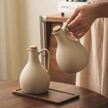 500ml/600ml Vintage Thick Ceramic Oil Bottle With Cork Stopper, Kitchen Condiment Bottle, Sauce Dispenser - Stoneware - View 10