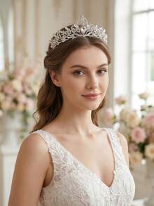 1 pieza Tiara nupcial decorada con cristales Rhinestone, corona de boda elegante plateada para mujeres, accesorio para el cabello para fiesta de graduación, Tiara de boda con cristales brillantes, corona nupcial plateada ligera con accesorios para el cabello con Rhinestone para mujeres y niñas, para fiestas, verano, playa - Plateado - Ver 7