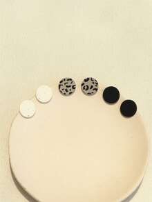 3对波点和豹纹亚克力圆形耳环，个性化陶瓷质感耳环，适合女孩佩戴 - 彩色 - 查看 6