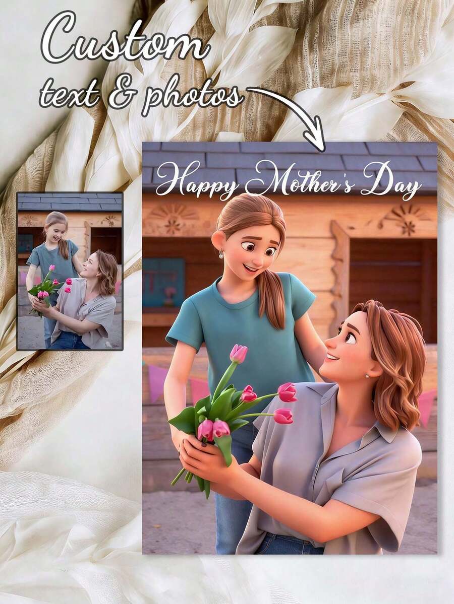 Customized Mother's Day Card, 3D Rendering Effect, Personalized Customization, Custom Photo, Customizable Text - Multicolor - View 1