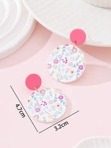 1 Pair Summer Cute Flower & Leaf Print Enamel Faux Soft Pottery Design Fashion Jewelry Earrings, Suitable For Beach Vacation And Daily Wear - Multicolor - View 4