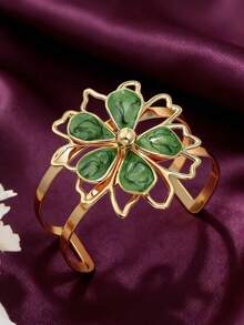 1 pièce/set Élégant rafraîchissant doux bijoux en émail à goutte de fleur de marguerite, comprenant boucles d'oreilles, collier, bague, bracelet. Bijoux floraux dorés à la mode, convient pour les femmes à porter lors de banquets, de fêtes et d'occasions quotidiennes - Vert - Voir 6