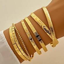 12pcs Vintage Minimalist Bracelets, Fashion Mixed Stacking Open Bangle Bracelet Set - Gold - View 3